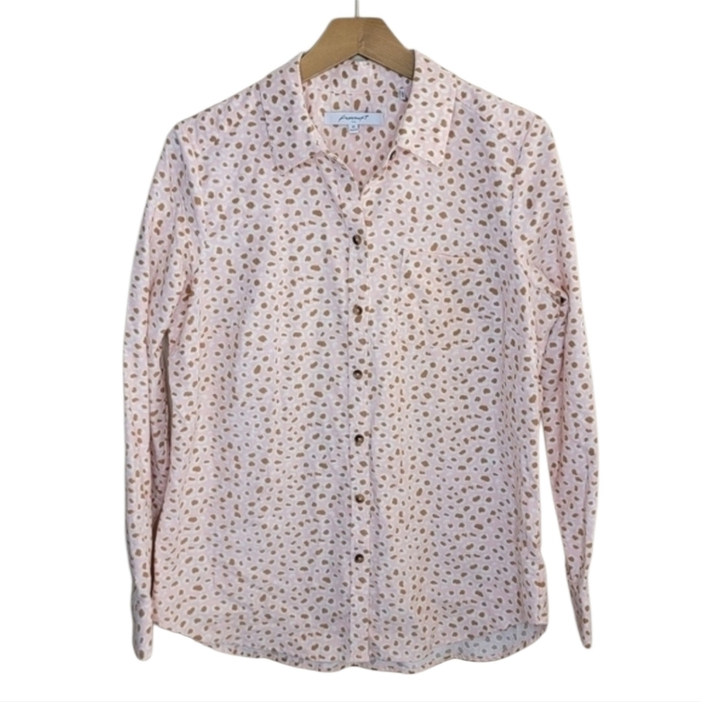 Foxcroft | Pink Brown Ivory Patterned Corduroy Button Front Shirt Relaxed Fit